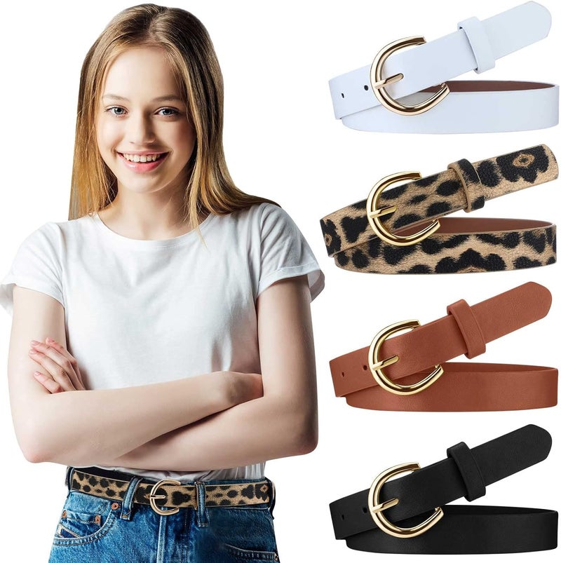 Janmercy 4 Pack Belts for Girls Kids Leather Skinny Belt Color Strappy waistband with Double O Ring Buckle, 4 Colors - Image 1